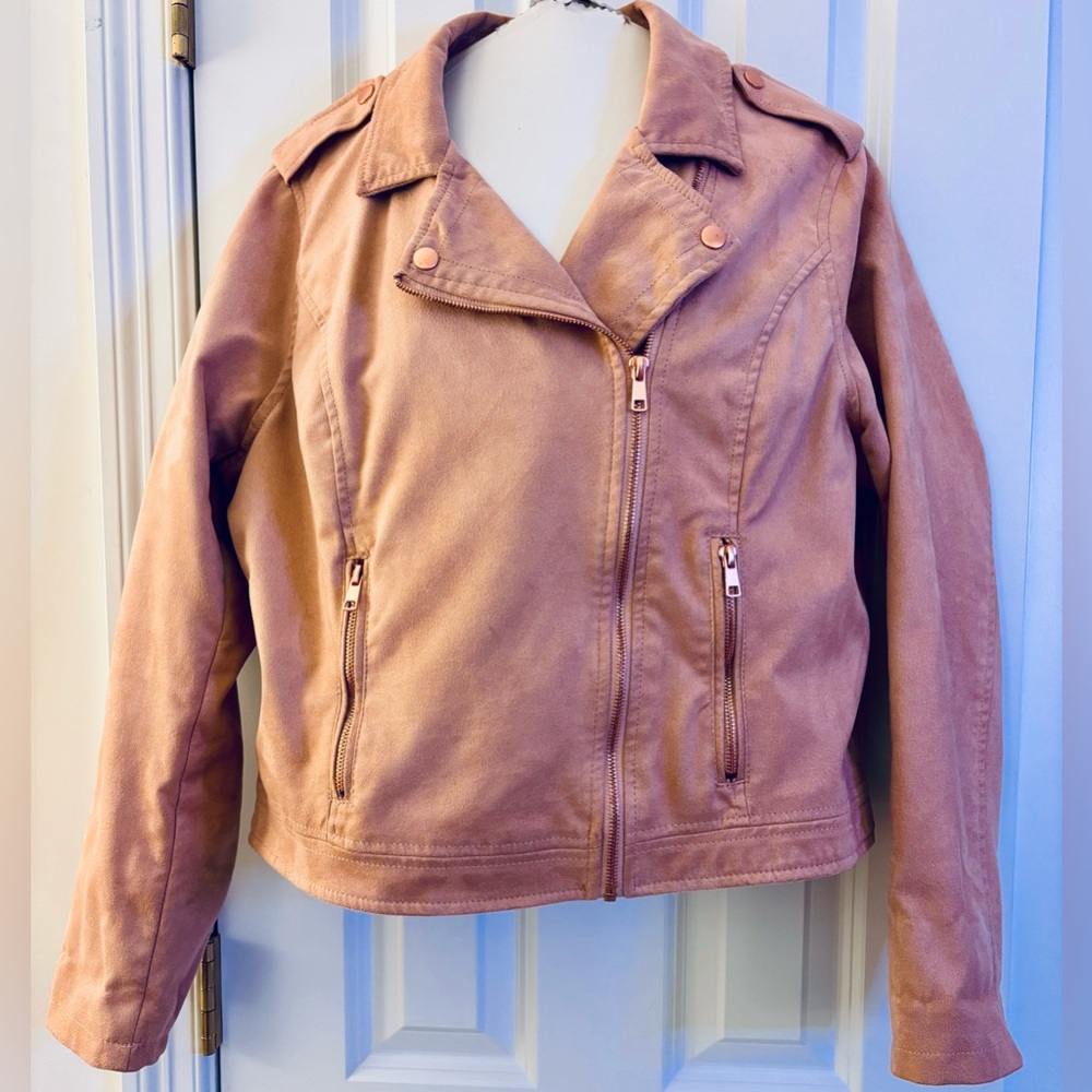 A New Day faux suede moto-style jacket dusty pink, rose gold hardware, EUC XL - Picture 1 of 6